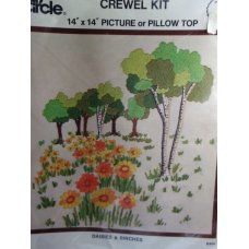 Family Circle Crewel Kit, Daisies and Birches 